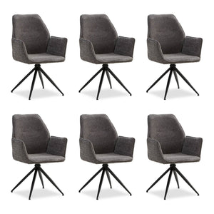 Polsterstuhl Chenille Wolle Grau | 6er Set | drehbar | mit Armlehnen | Küche Esszimmer Büro