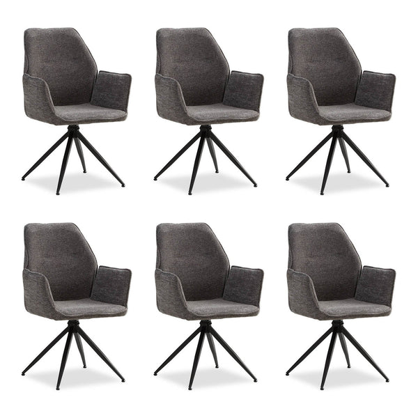 Polsterstuhl Chenille Wolle Grau | 6er Set | drehbar | mit Armlehnen | Küche Esszimmer Büro