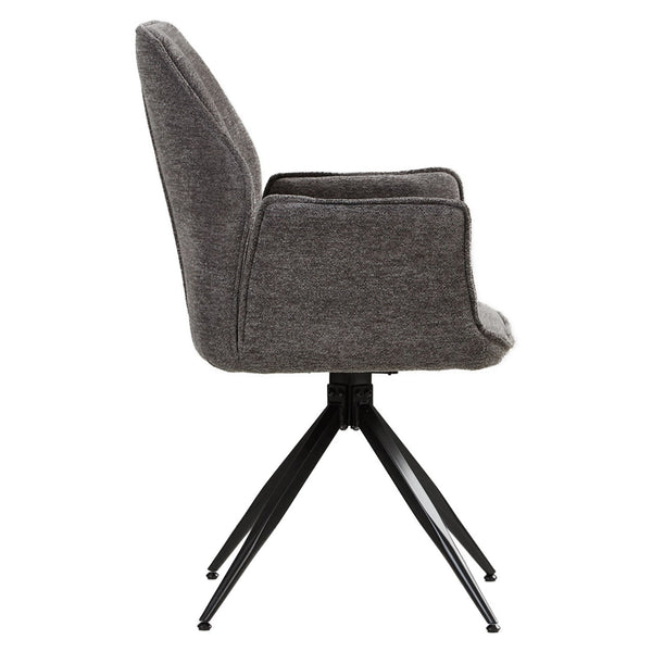 Polsterstuhl Chenille Wolle Grau | 6er Set | drehbar | mit Armlehnen | Küche Esszimmer Büro