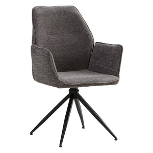 Polsterstuhl Chenille Wolle Grau | 6er Set | drehbar | mit Armlehnen | Küche Esszimmer Büro
