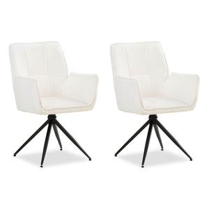 Polsterstuhl Chenille Wolle Weiss | 2er Set | drehbar | mit Armlehnen | Küche Esszimmer Büro