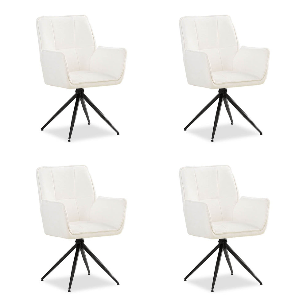 Polsterstuhl Chenille Wolle Weiss | 4er Set | drehbar | mit Armlehnen | Küche Esszimmer Büro