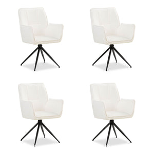 Polsterstuhl Chenille Wolle Weiss | 4er Set | drehbar | mit Armlehnen | Küche Esszimmer Büro