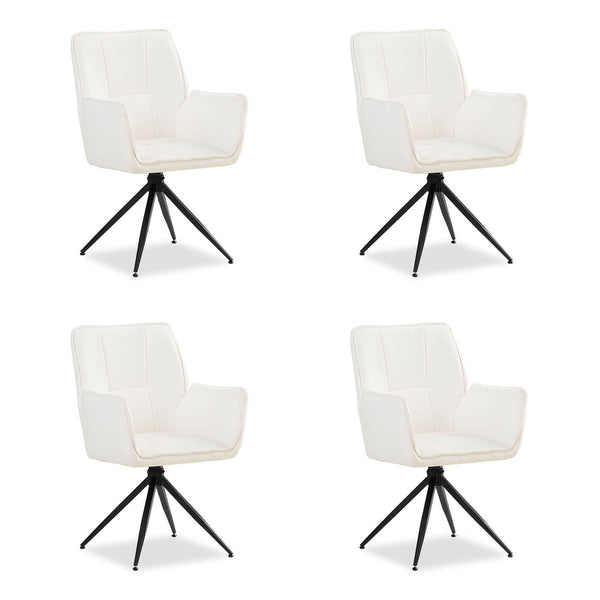 Polsterstuhl Chenille Wolle Weiss | 4er Set | drehbar | mit Armlehnen | Küche Esszimmer Büro