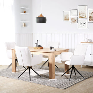 Polsterstuhl Chenille Wolle Weiss | 4er Set | drehbar | mit Armlehnen | Küche Esszimmer Büro