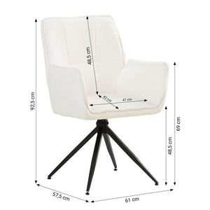 Polsterstuhl Chenille Wolle Weiss | 4er Set | drehbar | mit Armlehnen | Küche Esszimmer Büro