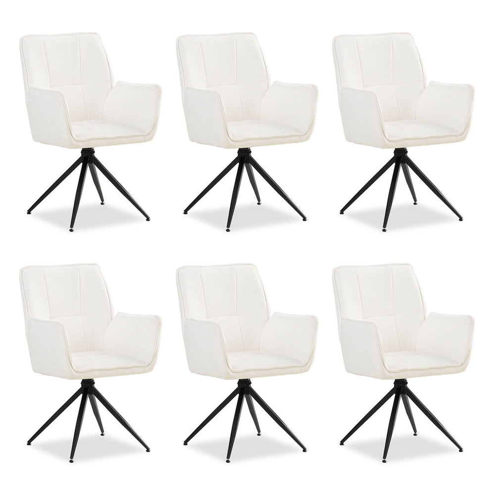 Polsterstuhl Chenille Wolle Weiss | 6er Set | drehbar | mit Armlehnen | Küche Esszimmer Büro