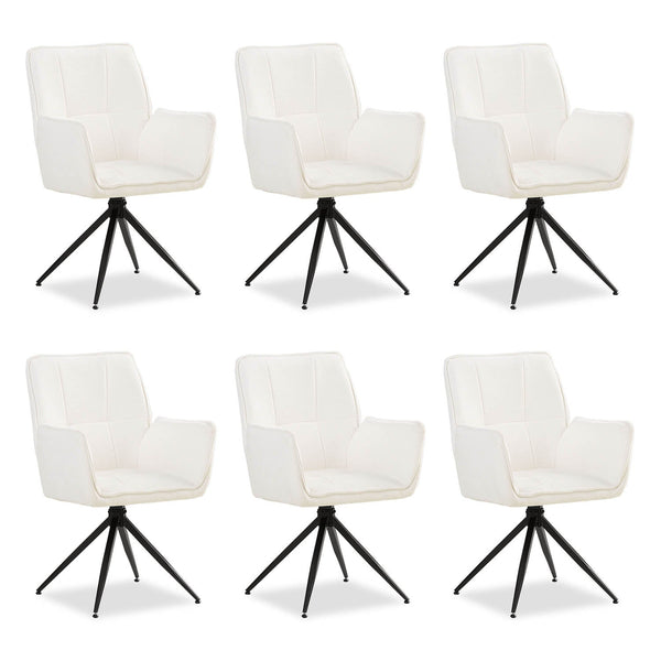 Polsterstuhl Chenille Wolle Weiss | 6er Set | drehbar | mit Armlehnen | Küche Esszimmer Büro