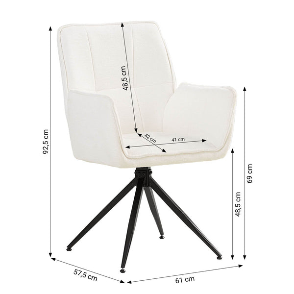 Polsterstuhl Chenille Wolle Weiss | 6er Set | drehbar | mit Armlehnen | Küche Esszimmer Büro