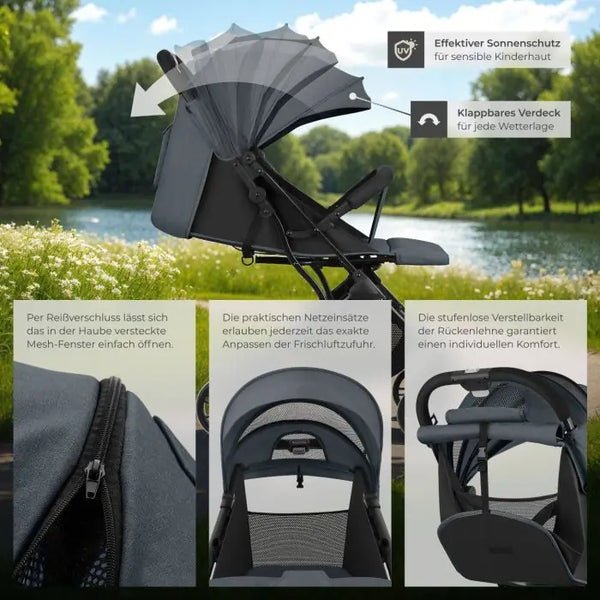Buggy Kinderwagen Finn klappbar mit 5-Punkt-Gurt anthrazit