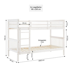 Etagenbett 90x200 cm mit Matratze & Lattenrost umbaubar Weiss