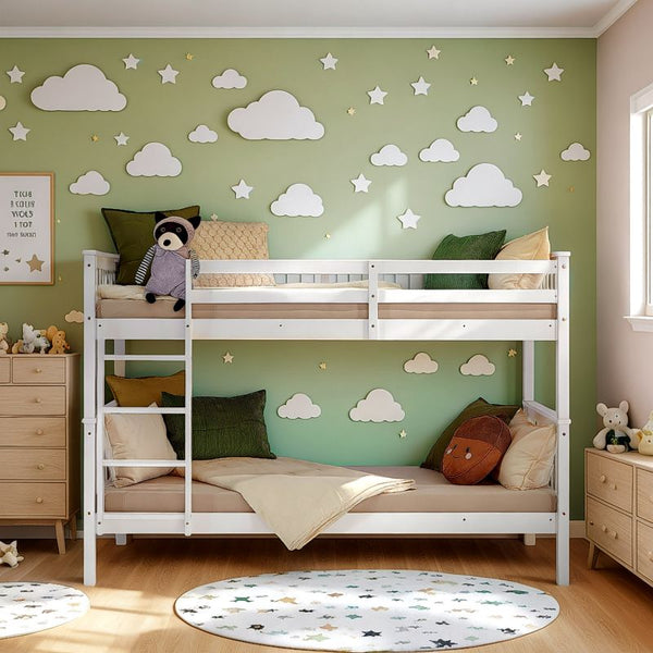 Etagenbett 90x200 cm mit Lattenrost Umbaubar Weiss