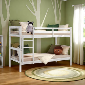Etagenbett 90x200 cm mit Matratze & Lattenrost umbaubar Weiss
