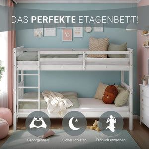 Etagenbett 90x200 cm mit Matratze & Lattenrost umbaubar Weiss