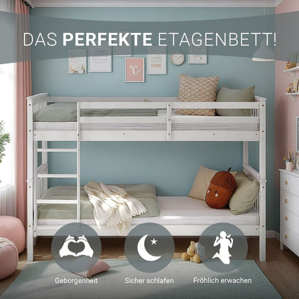 Etagenbett 90x200 cm mit Matratze & Lattenrost umbaubar Weiss