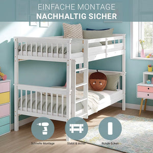 Etagenbett 90x200 cm mit Matratze & Lattenrost umbaubar Weiss