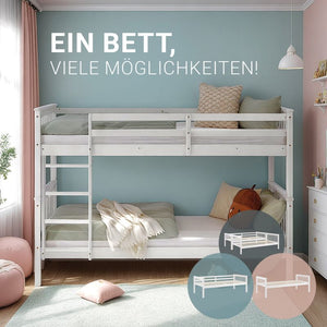 Etagenbett 90x200 cm mit Matratze & Lattenrost umbaubar Weiss