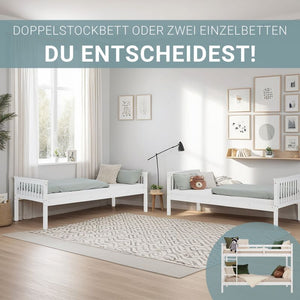 Etagenbett 90x200 cm mit Matratze & Lattenrost umbaubar Weiss