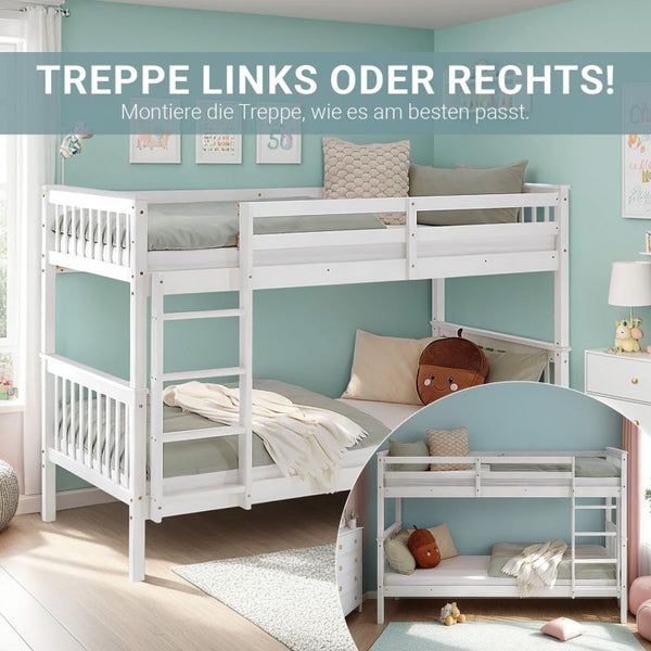 Etagenbett 90x200 cm mit Matratze & Lattenrost umbaubar Weiss