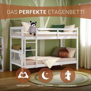 Etagenbett 90x200 cm mit Lattenrost Umbaubar Weiss