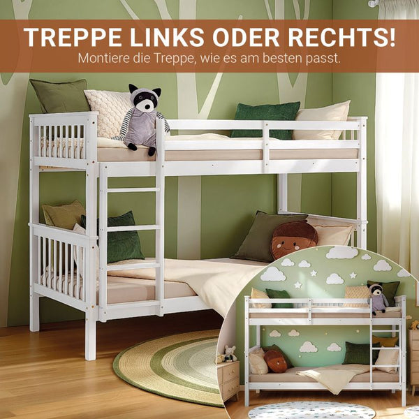 Etagenbett 90x200 cm mit Matratze & Lattenrost umbaubar Weiss