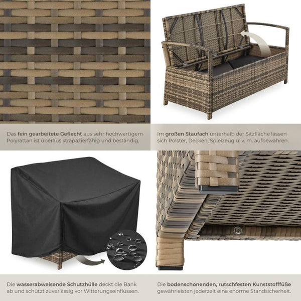 Rattan-Gartenbank Vecchia 2-Sitzer mit Stauraum natur