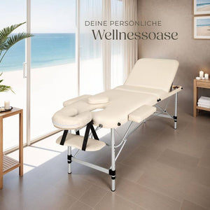 3 Zonen Massageliege mit 5cm Polsterung und Aluminiumgestell beige