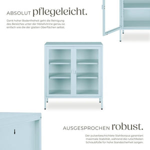 Metallvitrine Baker mit Glastüren grau/blau
