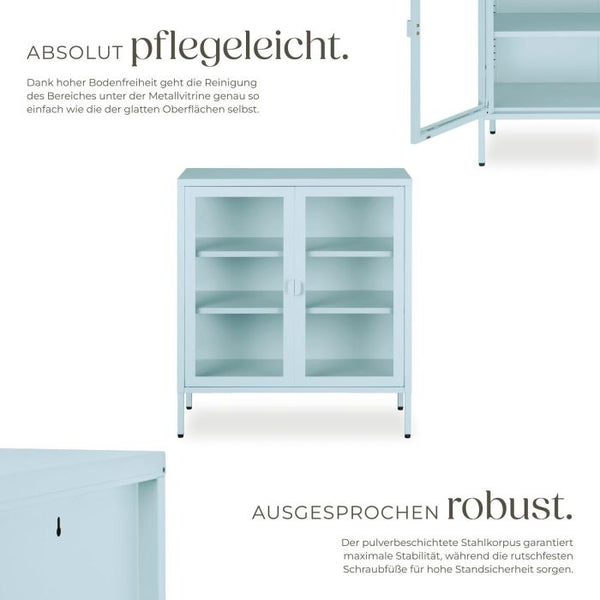 Metallvitrine Baker mit Glastüren grau/blau