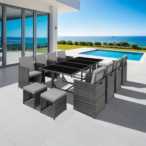 Rattan Sitzgruppe Palma 8+4+1 mit Schutzhülle grau/hellgrau