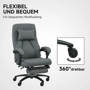 Bürostuhl höhenverstellbarer mit Fussstütze Massagefunktion, Leinen-Gefühl, Grau