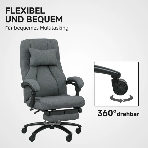 Bürostuhl höhenverstellbarer mit Fussstütze Massagefunktion, Leinen-Gefühl, Grau