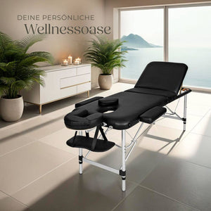 3 Zonen Massageliege mit 5cm Polsterung, Rollen und Aluminiumgestell schwarz