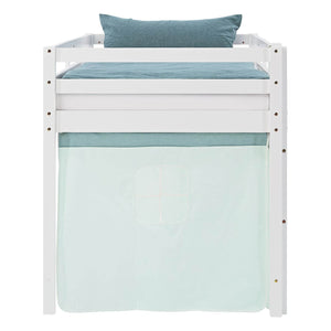 Hochbett 90x200 cm mit Lattenrost Kinderbett Vorhang Grün Mintgrün Weiss
