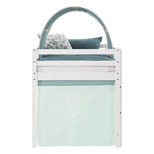 Hochbett Kinderbett 90x200 cm mit Lattenrost Tunnel Vorhang Grün Mintgrün Weiss