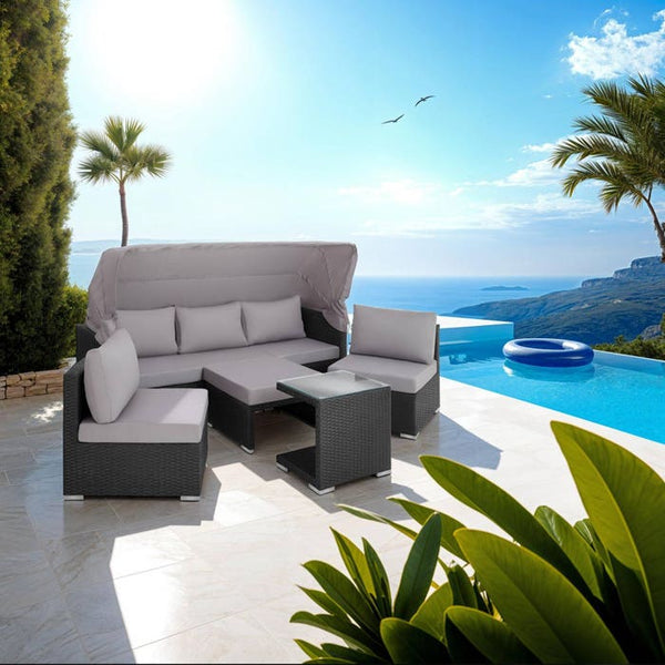 Rattan Lounge mit Aluminiumgestell San Marino schwarz