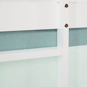 Hochbett Kinder 90x200 cm Weiss mit Vorhang in Mintgrün | Tunnel | mit Lattenrost und Matratze