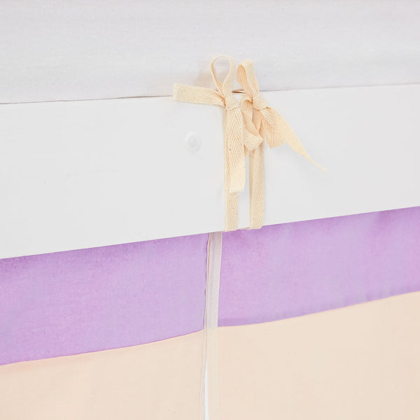 Hochbett Kinder 90x200 cm Weiss mit Vorhang in Lila Beige | ohne Lattenrost