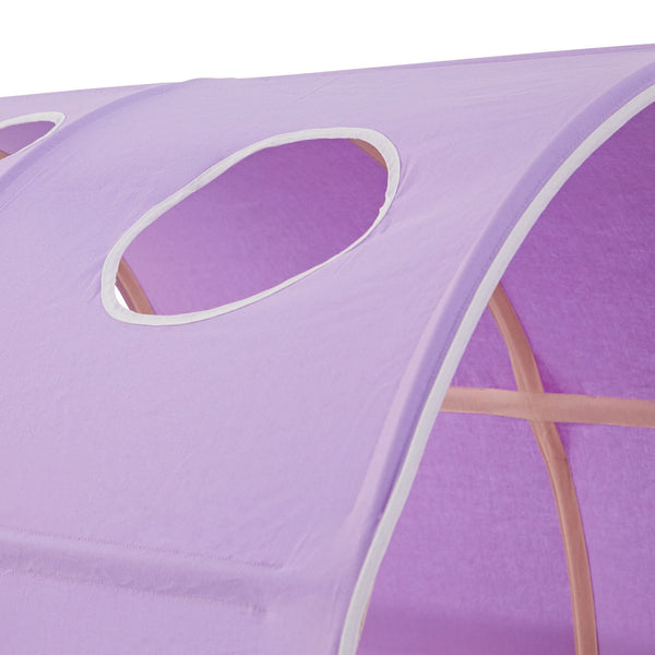 Hochbett Kinder 90x200 cm Weiss mit Vorhang in Lila Beige | Tunnel | ohne Lattenrost