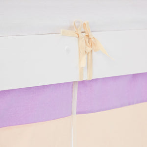 Hochbett Kinder 90x200 cm Weiss mit Vorhang in Lila Beige | mit Lattenrost und Matratze