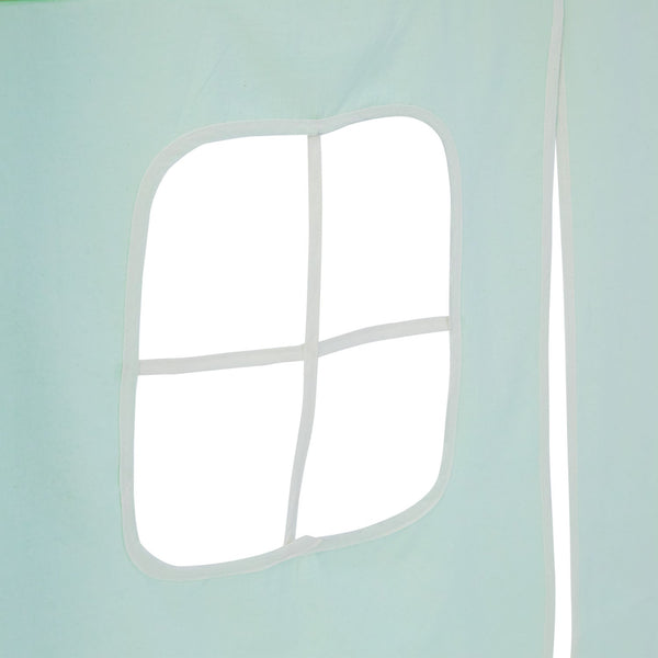 Hochbett Kinder 90x200 cm Weiss mit Vorhang in Grün | ohne Lattenrost