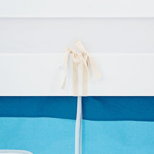 Hochbett Kinder 90x200 cm Weiss mit Vorhang in Blau | ohne Lattenrost