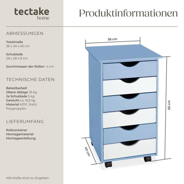 Rollcontainer aus Holz, blau