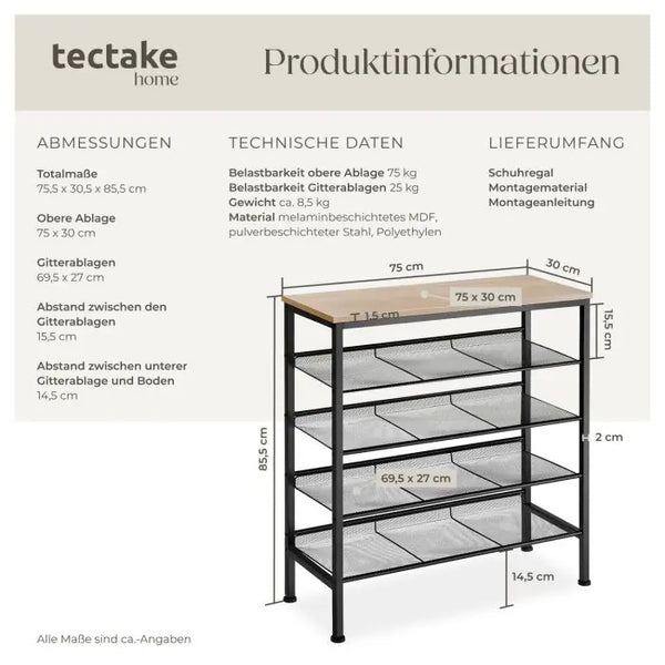 Schuhregal Bournemouth Industrial Holz hell, Eiche Sonoma 75,5 x 30,5 x 85,5 cm