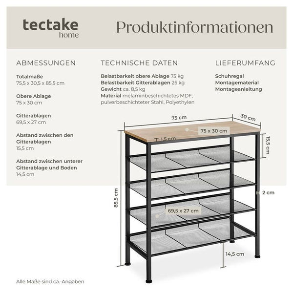 Schuhregal Bournemouth Industrial Holz hell, Eiche Sonoma