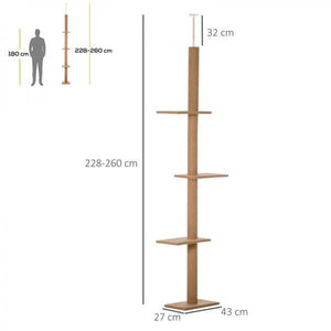 Kratzbaum Katzenbaum Kletterbaum Höhenverstellbar Hellbraun 43 x 27 x 228-260 cm