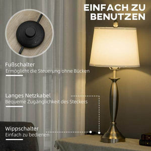 2-teiliges Leuchten-Set. 1 Stehleuchte, 1 Tischleuchten, Leinenoptik Silber + Weiss