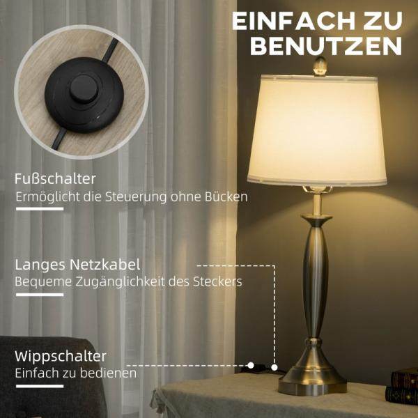 2-teiliges Leuchten-Set. 1 Stehleuchte, 1 Tischleuchten, Leinenoptik Silber + Weiss