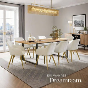 2er Set Stuhl Marilyn Samtoptik, goldene Stuhlbeine créme/gold