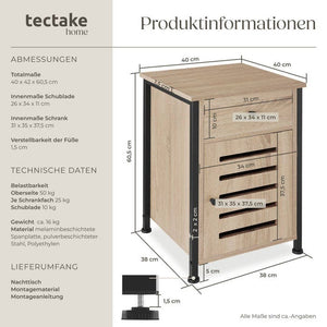 Nachttisch Waterford Industrial Holz hell, Eiche Sonoma